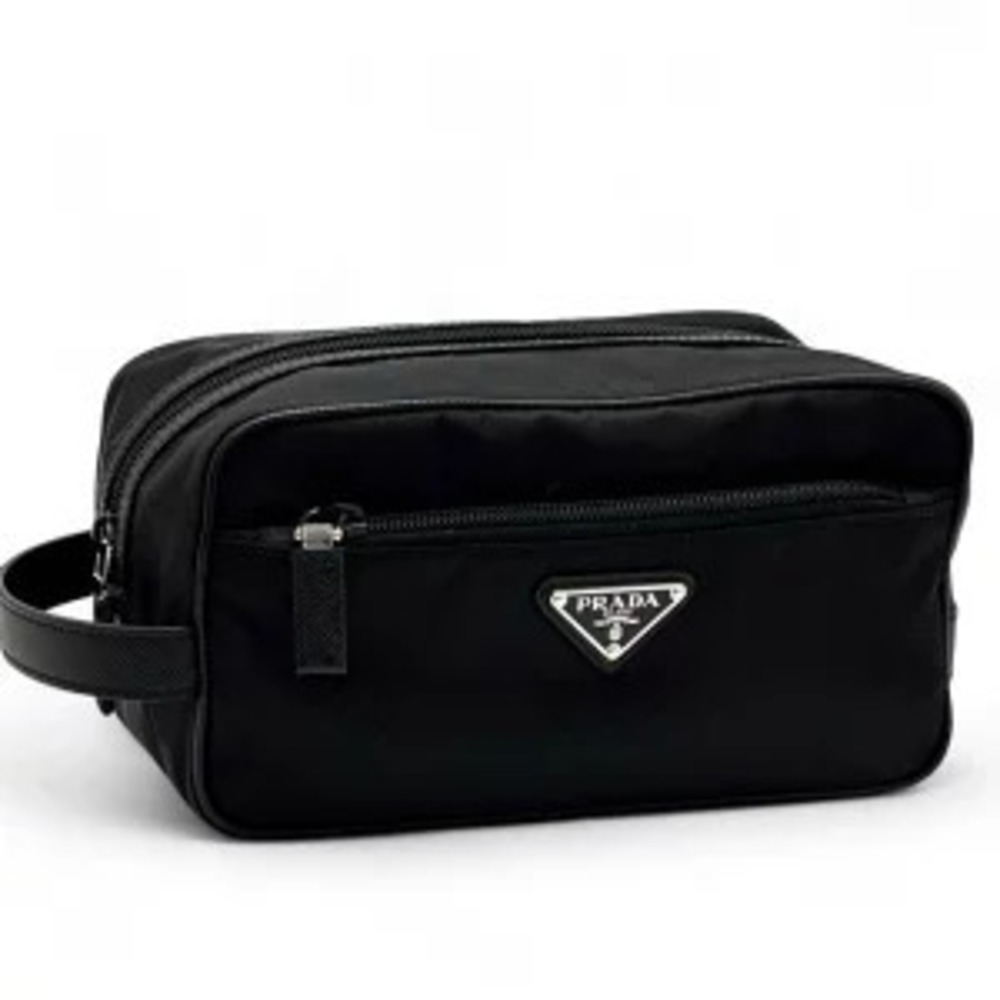 Prada Triangle Clutch Bag Leather Black